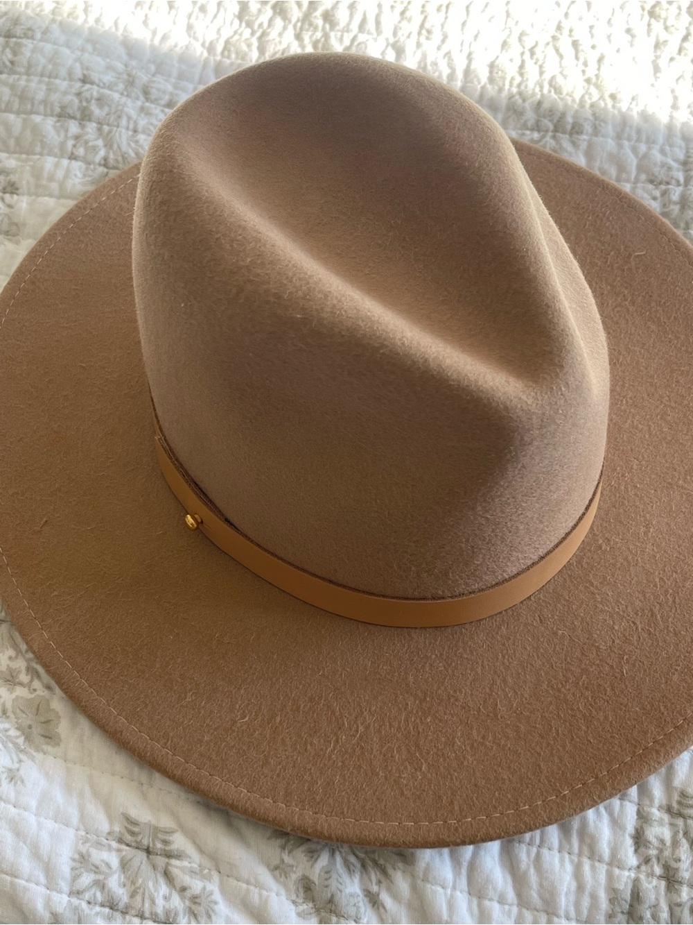 Lack Of Color Taupe Brown Wide Brim Felt Fedora with Tan Band